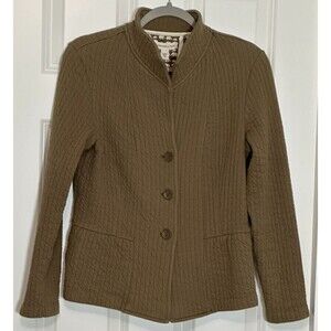 Coldwater Creek Quilted Cotton Jacket Size 10 Taupe Brown Elephant Print Lining